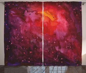 ABAKUHAUS Galaxis Rustikaler Gardine, Stardust Universum, Schlafzimmer Kräuselband Vorhang mit Schlaufen und Haken, 280 x 175 cm, Lavendel orange Senf