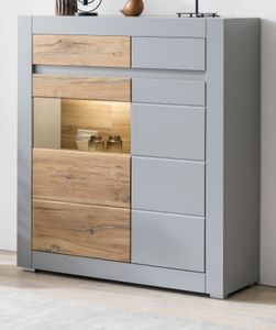 Vitrine "Tamaris" in Platingrau matt und Zinneiche Wohn- und Esszimmer Highboard 100 x 113 cm