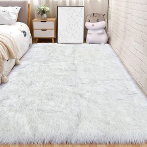 Hochflorteppiche Teppich Wohnzimmer Kunstfell Teppich 90*160cm Weiß