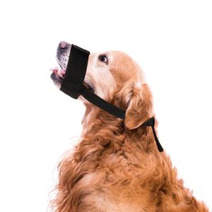 Maulkorb aus Stoff um zu verhindern dass Hunde beißen bellen und kauen verstellbarer Hals atmungsaktiv (L, Schwarz)