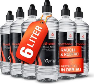 flammtal - Bioethanol für Tischkamin [6x1 Liter] - RußfreiesEthanol Tischkamin Indoor & Outdoor - Nachhaltiges Bioethanol - tolles Flammenbild