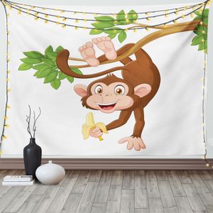 ABAKUHAUS Karikatur Wandteppich, AFFE mit Bananenbaum, Wohnzimmer Schlafzimmer Heim Seidiges Satin Wandteppich, 200 x 150 cm, Schokolade Weiß