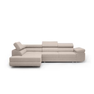 MEBLITO Ecksofa Eckcouch Kosma L Form Schlaffunktion Couch Bettkästen Wohnlandschaft Seite Links Cord-Möbelstoff Beige (Poso 02)
