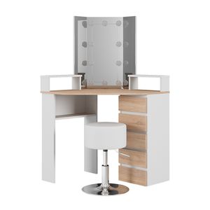 Vicco Eckschminktisch Tilda, 113.3 cm mit LED Beleuchtung und Hocker, Weiß/Sonoma/Sonoma