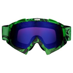 Motocross Brille grün mit blau violettem Glas