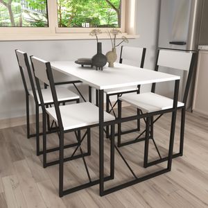 VCM 5-tlg. Holz Metall Essgruppe Küchentisch Esstisch Set Tischgruppe Tisch Stühle Insasi L Weiß