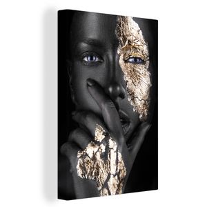 OneMillionCanvasses® - Leinwandbilder - 80x120 cm, Gold - Schwarz - Frau, Wandbilder Kunstdruck Wanddekoration - Leinwand - Foto Leinwand