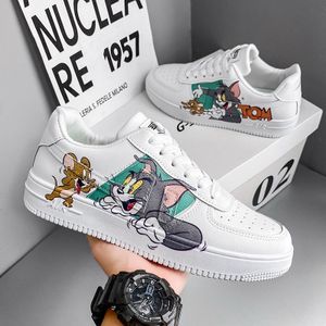 Herren Anime Tom & Jerry Funny Drucken Sneakers Ins Cartoon Low-Top Turnschuhe Student Tide Sportschuhe Laufschuhe Weiß Gr.39