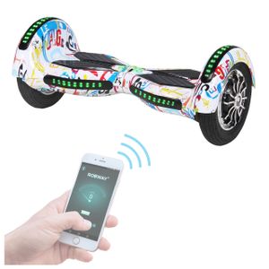 ROBWAY W3 - Hoverboard für Erwachsene & Kinder - 10 Zoll - 800 Watt - 15,00 km/h - Self-Balance-Scooter -Bluetooth - App (Weiß Bunt)