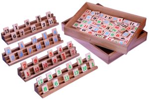 Rummy Okey für 2 bis 4 Spieler - 108 Spielsteine und 4 Halterungen im Holzkasten