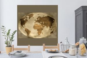 Wandtattoo Wandsticker Wandaufkleber Weltkarte - Globus - Retro 120x120 cm Selbstklebend und Repositionierbar