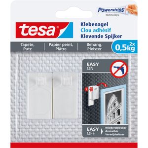 tesa Powerstrips Klebenagel für Tapeten und Putz 0,5 kg 2 Nägel + 3 Strips