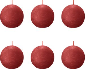 Bolsius - Rustikale Kugelkerze - Ø76mm - Zartes Rot - Vorteilspack - 6 Stücke