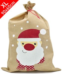 XL Jute Weihnachtssack 50x70cm - Große Geschenketasche für Weihnachten - Geschenkesack Jutesack Nikolaussack Geschenktasche - mit Aufdruck von Santa Claus