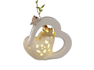 LED Deko Vase Herz mit Schmetterling H. 16cm mit Timer Porzellan Formano