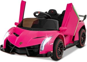 COSTWAY Lamborghini Elektroauto für Kinder, Kinderfahrzeug mit 2,4-G Fernbedienung & LED Scheinwerfer & Hupe & Musik, Elektrofahrzeug 3-6 km/, Kinderauto Elektro für Kinder ab 3 Jahre (Rosa)