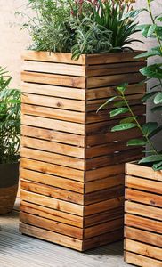 Pflanzsäule "Akazie" aus Holz, 80 cm hoch, moderner Pflanztopf, moderner Blumenkasten, Hochbeet, Übertopf, Pflanzgefäß für Drinnen & Draußen, Balkonpflanzkasten