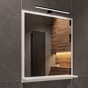 Weiß Badspiegel mit Beleuchtung 4000 K IP44 H:70 x B: 60 cm - Bathroom Mirror - Badezimmer Spiegel Rechteckig mit Ablage und Schwarze LED-Lampe