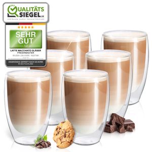 Fresh Master Barista 6x400 ml Latte Macchiato Gläser Espressogläser Thermo Glas Tassen Set doppelwandige Kaffeegläser