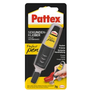 Pattex Perfect Pen, Sekundenkleber extra stark und präzise für punktgenaues Dosieren, Superkleber Stift für Materialien wie Holz, Gummi und Porzellan, 1x 3 g Stift, 9H PSPP3