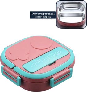 Thermo-Bentobox, Brotdose Box mit Thermo-Mittagessen Bento Wärmedämmung Edelstahl 3 Grids von Containern Auslaufsichere Lebensmittel Rose