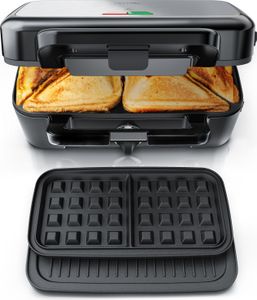 Arendo Sandwichmaker Waffeleisen Kontaktgrill mit abnehmbaren Platten - mit Antihaftbeschichtung - spülmaschinentauglich - BPA frei - Temperaturkontrolle – Sandwich Maker - Sandwichtoaster