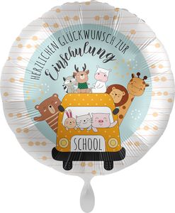 1 Folienballon Schulanfang Einschulung Wilde Tiere ungefüllt rund bunt ca 43 cm Ballongas geeignet