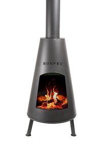 BonFeu BonPyra Schwarz - Terrassenofen - Feuerstelle mit Funkenschutz für entspannte Abende  - Feuersäule Outdoor - Terrassenkamin mit Grillrost - Gartenofen aus hochwertigem Cortenstahl - L 50 x B 50 x H 160 cm