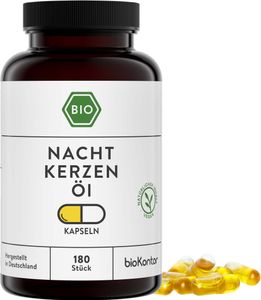 Nachtkerzenöl Kapseln I 180 vegane Kapseln mit 500 mg kaltgepresstem Nachtkerzenöl I bioKontor