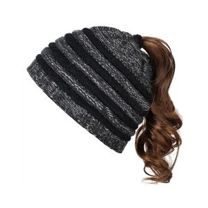 INF Stretch-Strickmütze für Damen, Pferdeschwanz-Beanie, warme Wintermütze Schwarz