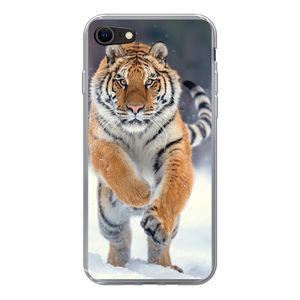MuchoWow® Handyhülle Schutzhülle Hülle für iPhone 8 Tiger - Landschaft - Schnee - Tiere Silikon Softcase Handy Hülle - Schutzhaube