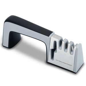 Intirilife Messerschärfer in SCHWARZ – 4-in-1 Messerschleifer aus Edelstahl für Scheren und Küchenmesser - Geeignet für Stahl und Keramik für Grob und Feinschliff mit rutschfester Unterseite