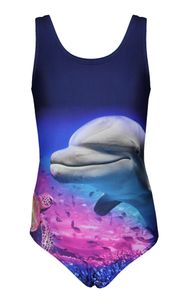 Aquarti Mädchen Badeanzug mit Ringerrücken Print, Farbe: Delphin / Dunkelblau / Rosa, Größe: 146