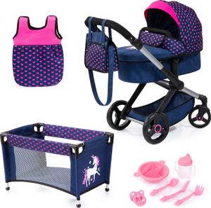 Bayer Design 17054AB Puppenwagen Xeo, verstellbarer Griff, Schwenkschieber, wandelbar als Jogger, Schlafsack, Puppenbett, Zubehör