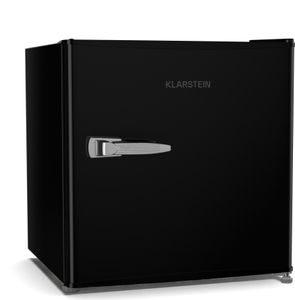 Klarstein Irene retro mini chladnička 46L - tichá 37 dB, nastaviteľný termostat, energeticky úsporná, malá chladnička do spálne, kancelárie, čierna