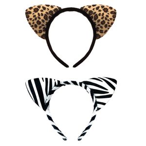 Oblique Unique Haarreifen Set Leoparden Ohren + Zebra Ohren Haarreif für Fasching Karneval Motto Party Kostüm Accessoires