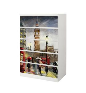 Kommodenaufkleber Malm Londoner Innenstadt gemalt, malm_groesse:6 Schubladen hoch