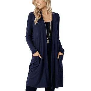 Damen Plus Size Strick Wasserfall Cardigans Mantel Langarm Jacke Outwear,Farbe: Navy blau,Größe:XXL