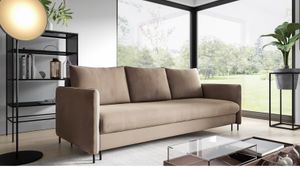 GUTTO Schlafsofa Beige mit Schlaffunktion Sofa Karamell Khaki Velour Samt mit Bettkasten und Stauraum