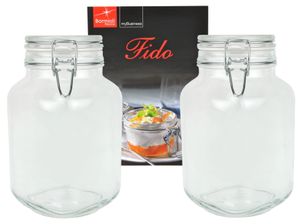 2er Set Einmachglas Bügelverschluss Original Fido 3,0L Vorratsgläser incl. Bormioli Rezeptheft