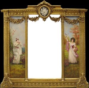 Casa Padrino Luxus Barock Wandspiegel Gold 152,5 cm x  146,4 cm - Goldener Spiegel mit Blumen Ornamenten - Rechts und Links mit Barock Gemälden Spiegel