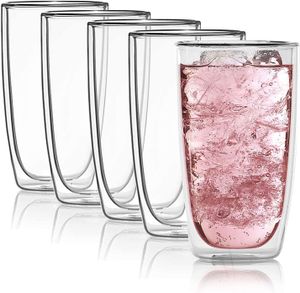Doppelwandiges Trinkglas 450ml Wasserglas Glas doppelwandig Latte Macchiato Longdrink-Gläser von Dimono (4 Stück)…