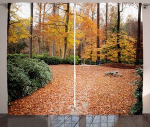 ABAKUHAUS Natur Rustikaler Gardine, Herbstwald Bäume Herbst, Schlafzimmer Kräuselband Vorhang mit Schlaufen und Haken, 280 x 245 cm, Jägergrün Marigold