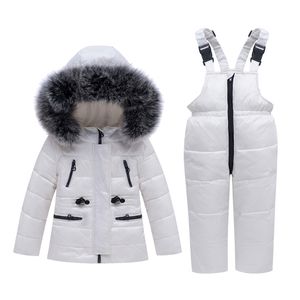 Daunenjacke Schneeanzug Kinder Winterjacke + Winterhose Softshellhose Schneeoverall Skianzug Farbe Weiß - XL