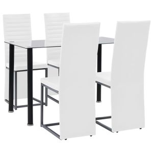 5-tlg. Essgruppe ,Esszimmertisch mit 4 Stühlen, Esstisch-Set Esszimmergarnitur Essgarnitur Stahl und Hartglas Schwarz und Weiß