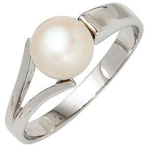 JOBO Damen Ring 925 Sterling Silber rhodiniert 1 Süßwasser Perle Silberring Größe 50