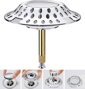 2-in-1 Badewannenstöpsel mit Sieb, Ablaufsieb Haarfänger, Abflusssieb Badewanne, Messing Badewannenstöpsel verstellbar