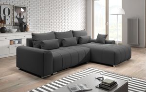 FURNIX Eckcouch LORETA Sofa L-Form Schlafsofa Couch mit Schlaffunktion Classic Design GRAU MT 99