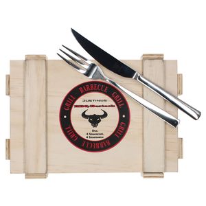 Justinus 8tlg BBQ Steakbesteck-Set für 4 Personen Messer Gabel inkl Holz-Kiste