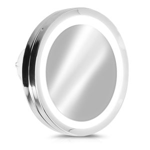 Navaris Vergrößerungsspiegel mit LED Beleuchtung Saugnapf - Spiegel mit 5 fach Vergrößerung - Licht Badspiegel Makeup Kosmetikspiegel Silber